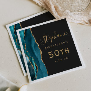 Blaue Achat-Gold-Schrift Dunkle 50. Geburtstagsfei Serviette