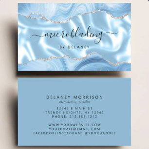 Blaue Achat-Silber-Glitter-Luxus-Microblading Visitenkarte