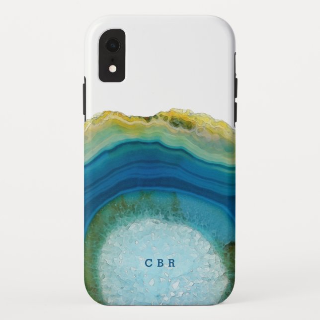 Blaue Agate Monogram Cooler Abstrakter Marmorstein Case-Mate iPhone Hülle (Rückseite)