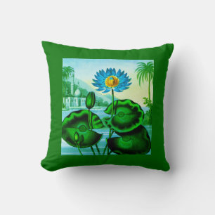 Blaue ägyptische Wasserlilie / Lotus Illustration Kissen