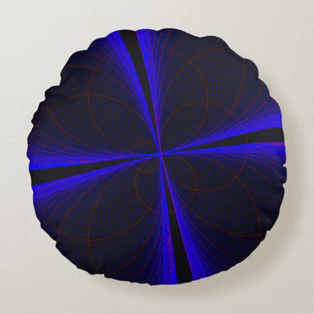 Blaue Akzente, geometrische Rundkissengeometrie am Rundes Kissen (Vorderseite)