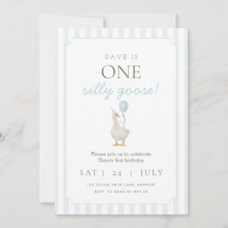 Blaue Alberne Gänse Erster Geburtstag Einladung
