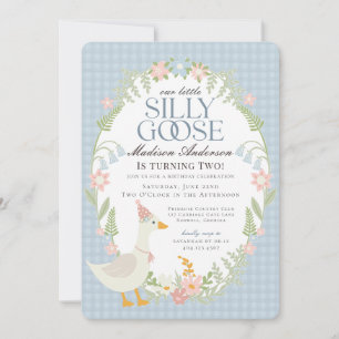 Blaue Alberne Gänse Floral Gingham Birthday Party Einladung