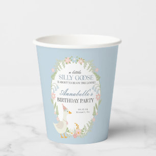 Blaue Alberne Gänse Floral Gingham Birthday Party Pappbecher