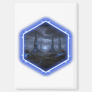 Blaue Alien-Landschaft mit Mandelbrot Magnet