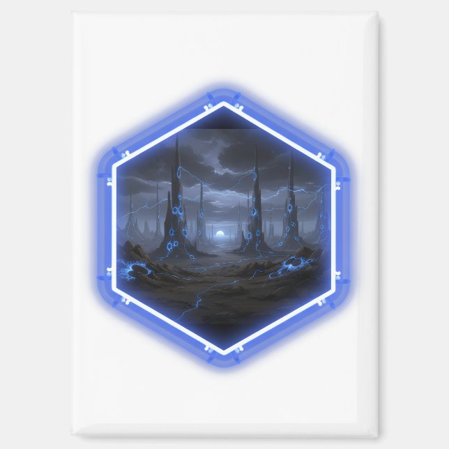 Blaue Alien-Landschaft mit Mandelbrot Magnet (Vorderseite)
