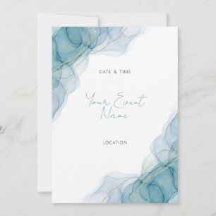 Blaue Alkohol-Tinte Gold-Glitter Einladung