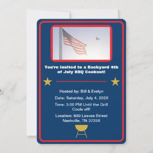 Blaue amerikanische Flagge 4. Juli Grill Einladung