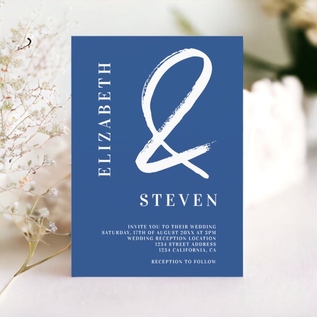 Blaue Ampere und Namen Foto Hochzeit Einladung (Blue ampersand names photo wedding invitation)