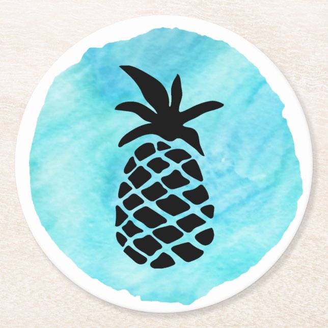 Blaue Ananas Runder Pappuntersetzer (Vorderseite)