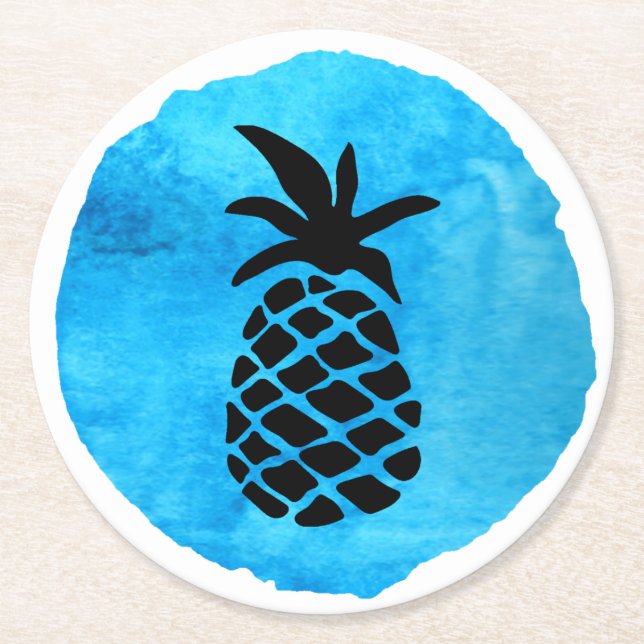 Blaue Ananas Runder Pappuntersetzer (Vorderseite)