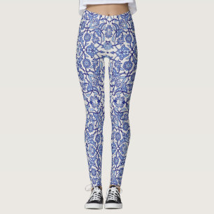 blaue andalusische marokkanische Blumenmosaik Leggings