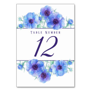 Blaue Anemone Aquarellkunst Tischnummern