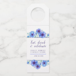 Blaue Anemone-Blume Hochzeit Flaschenanhänger