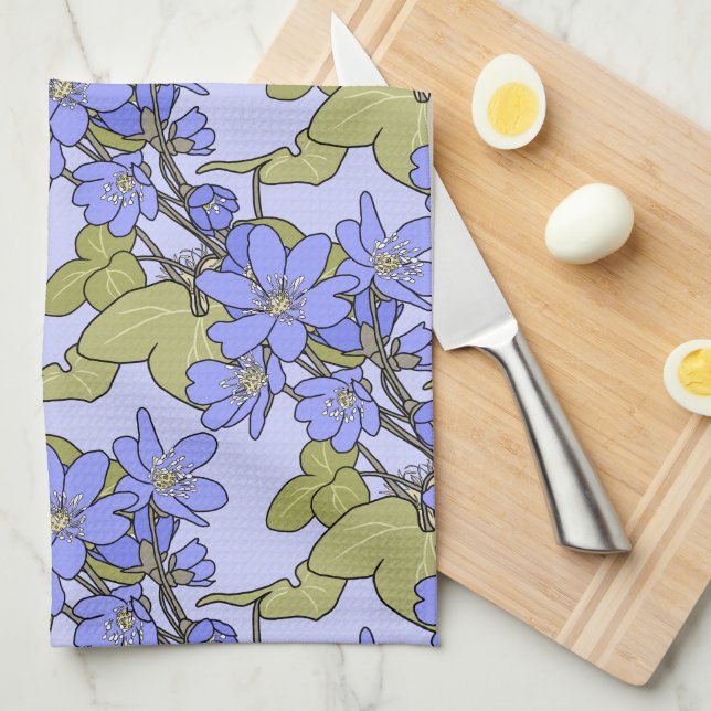 Blaue Anemone Geschirrtuch (Viertel Falte)