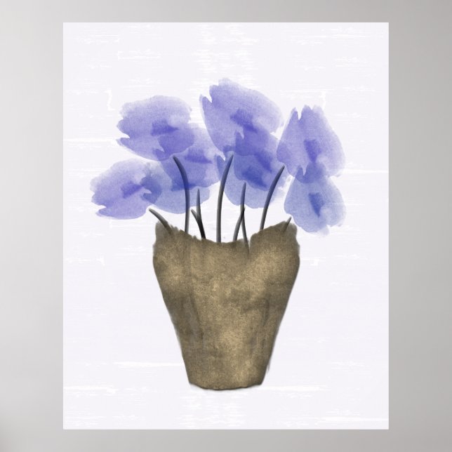 Blaue Anemone in Aquarellfarben in Kupfervase Poster (Vorne)