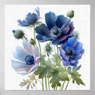 Blaue Anemonen-Blumen Kunst Druck Poster