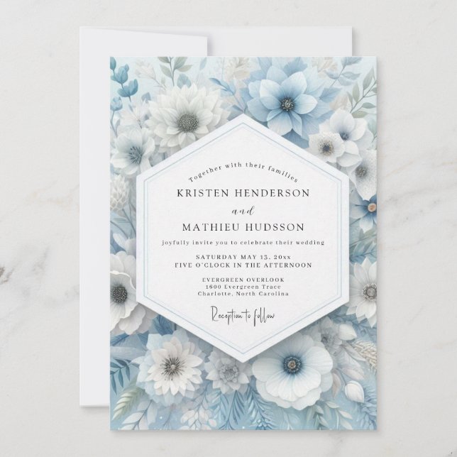 Blaue Anemonen-Hochzeit Einladung (Vorderseite)