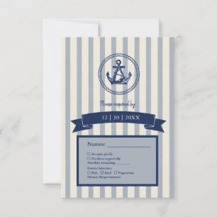 blaue Anker-Streifen maritime Hochzeit am Traumzie RSVP Karte