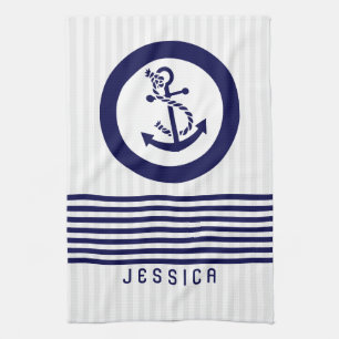 Blaue Anker und Streifen Geschirrtuch