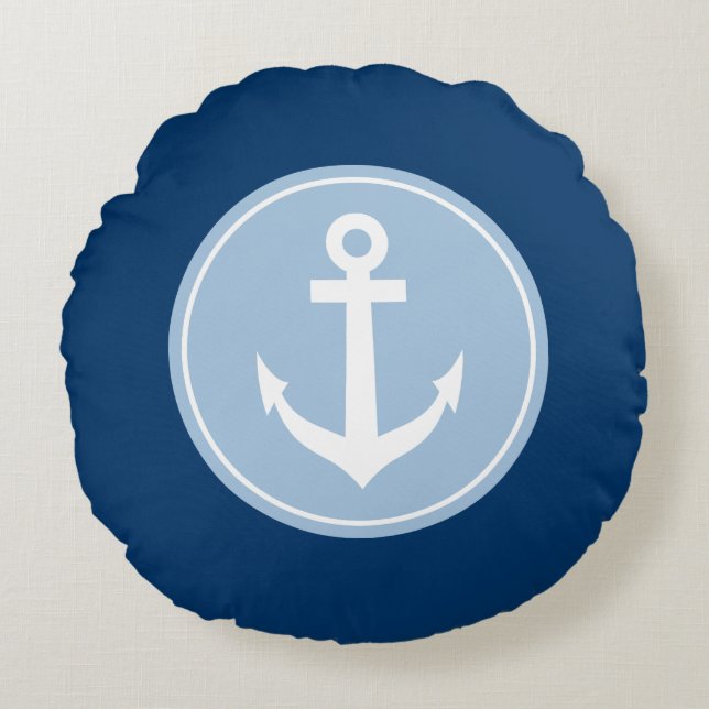 Blaue Ankerkissen für Nautik Rundes Kissen (Vorderseite)