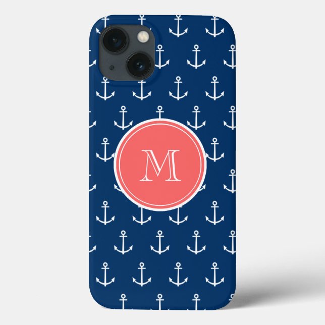 Blaue Ankermuster, Korallenmonogramm 2 Case-Mate iPhone Hülle (Rückseite)