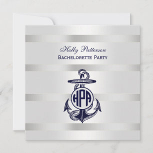 Blaue Ankersilber, weißes Navy Circle Monogram 33 Einladung