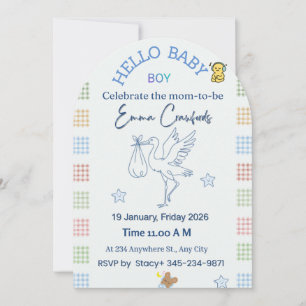 Blaue anpassbare Babyparty-Karte Einladung