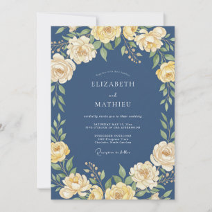 Blaue anspruchsvolle Rosenhochzeit Einladung