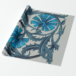 Blaue antike Blumenkunst rustikale Fliesendekorati Geschenkpapier