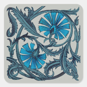 Blaue antike Blumenkunst rustikale Fliesendekorati Quadratischer Aufkleber