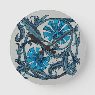 Blaue antike Blumenkunst rustikale Fliesendekorati Runde Wanduhr