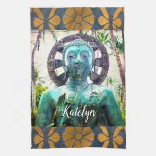 Blaue antike tropische Buddha Foto individuelle Na Geschirrtuch