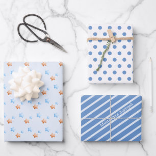 Blaue Aqeeqah Sterne Streifen Punkte Geschenkpapier Set