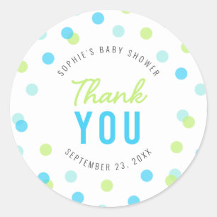 Blaue Aqua-Grünconfetti-Babyparty danken Ihnen Runder Aufkleber