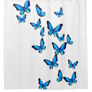 Blaue Aqua-Morpho-Schmetterling-Aquarell Duschvorhang
