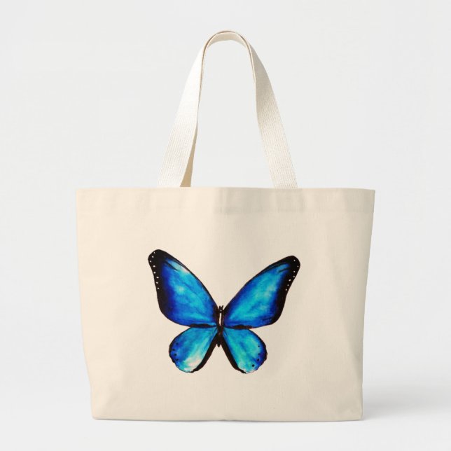 Blaue Aqua-Schmetterling-Aquarell Jumbo Stoffbeutel (Vorne)