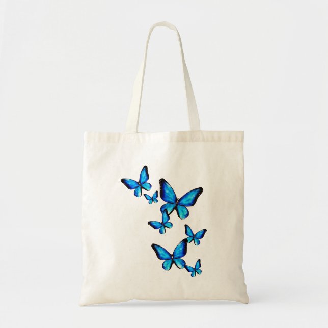 Blaue Aqua-Schmetterling-Aquarell Tragetasche (Vorne)