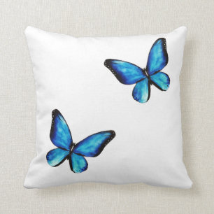 Blaue Aqua-Schmetterling Aquarellkeule Kissen