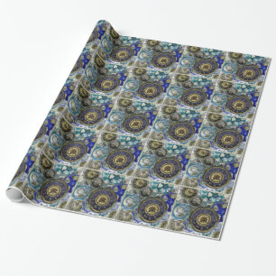 Blaue Aqua-Steampunk-Gänge, Zahnräder, Uhren, Zeit Geschenkpapier