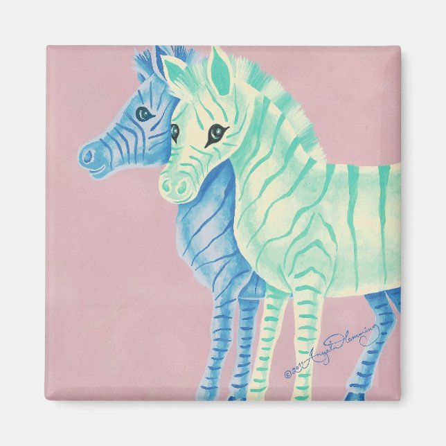 Blaue & Aquafarbene Zebras Magnet (Vorne)