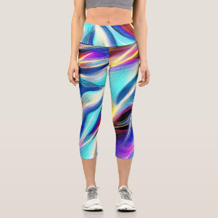 Blaue Aquamarin rosa gelbe weiße Abstraktion Capri Leggings