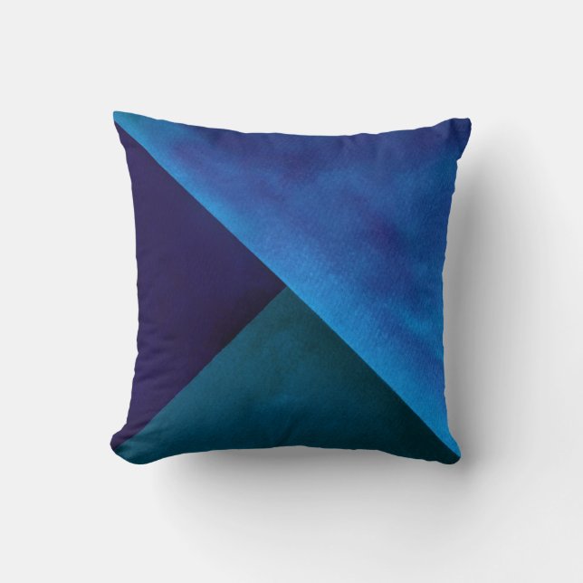 Blaue Aquamarine Aquarellfarbenblöcke Kissen (Vorderseite)