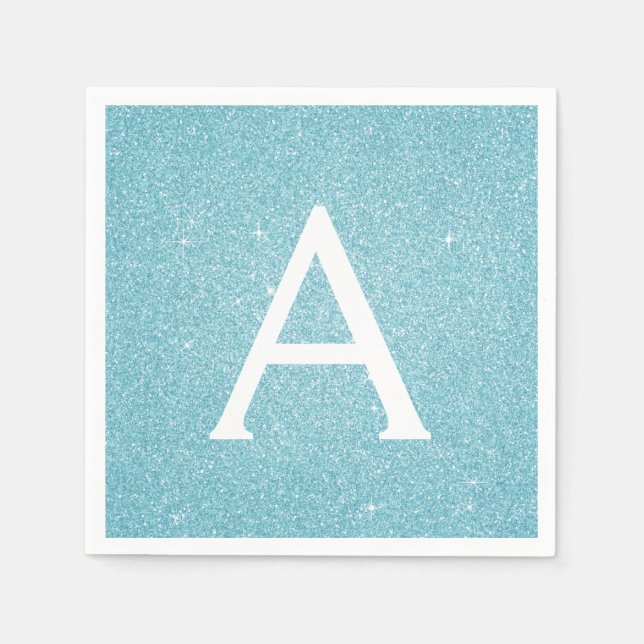 Blaue Aquamarine Glitzer und Sparkle Monogram zum  Serviette (Vorderseite)