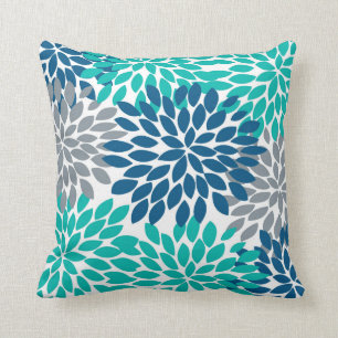 Blaue, aquamarine, graue Dahlie Pinnata Kissen