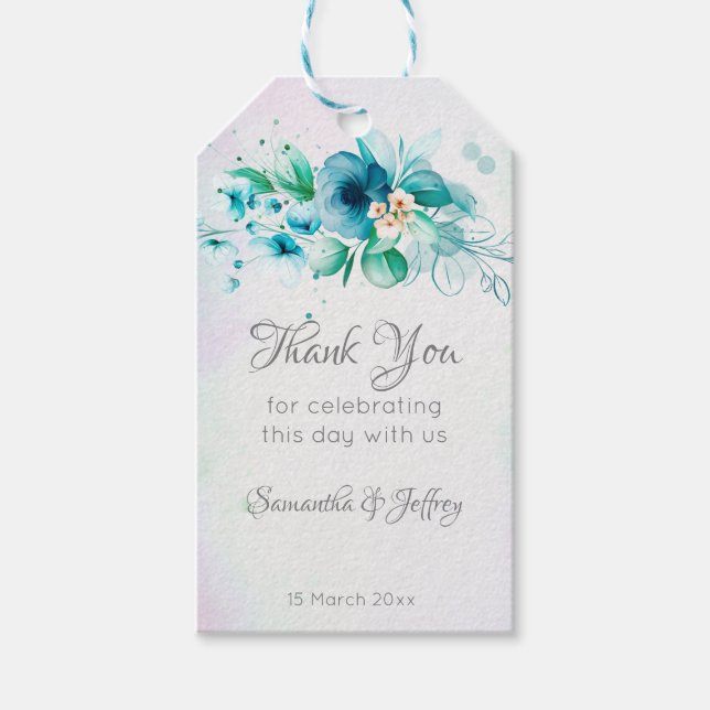 Blaue aquamarine grüne Blume Blumengeschenke für H Geschenkanhänger (Vorderseite)