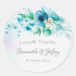 Blaue aquamarine grüne Blume Blumengeschenke für H Runder Aufkleber
