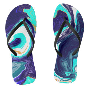 Blaue Aquamarine Ozeane Wirbel Marmorflüssiges Kun Flip Flops