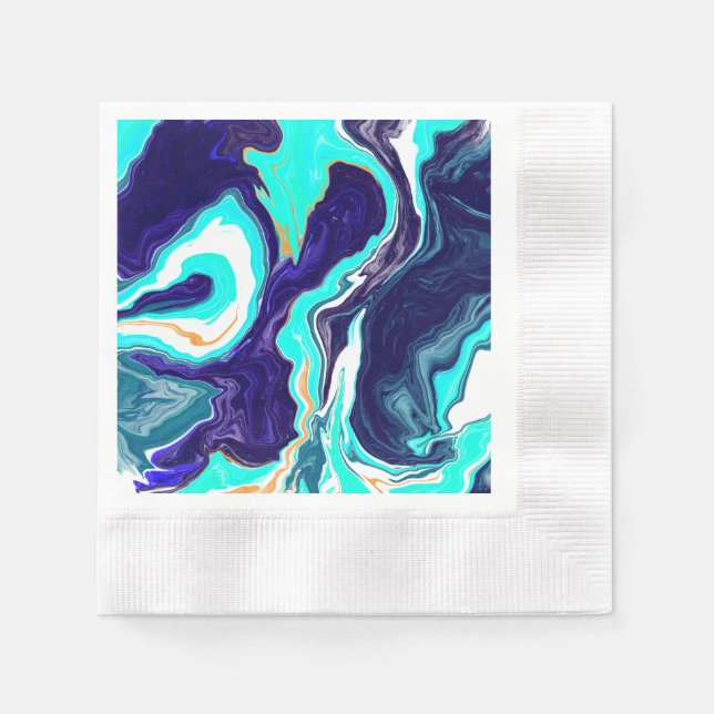 Blaue Aquamarine Ozeane Wirbel Marmorflüssiges Kun Serviette (Vorderseite)