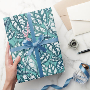Blaue Aquamarine tropische Blätter Geschenkpapier